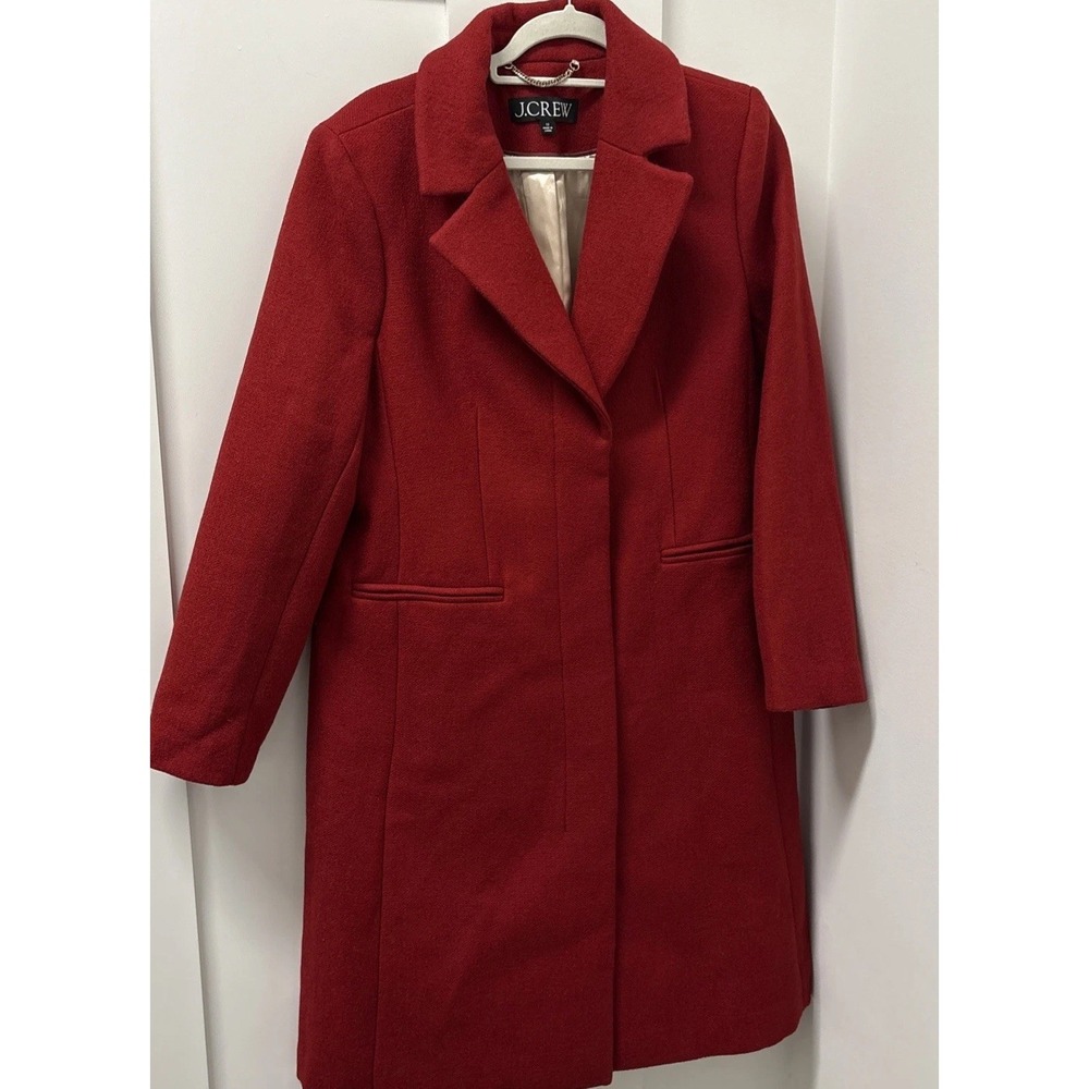 J.Crew Savoy Red Topcoat Size 12 in Italian Wool-Blend Melton Classic